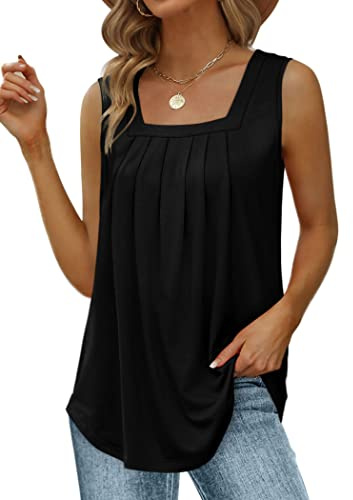Saloogoe Black Tank Top Women Loose Fit Sleeveless Blouses Work Long Tanks for Leggings L