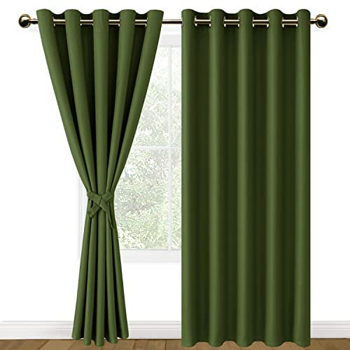 DWCN Green Blackout Curtains with Tiebacks for Bedroom Thermal Insulated Solid Eyelet Curtains for Living Room,2 Panels,66 Wide x 90 Drop