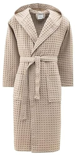 INTRECCI Accappatoio Tinta Unita Nido d’Ape 100% Cotone, Accappatoio Unisex Adulto con Cappuccio e Cinture Taglia XXL, Tortora