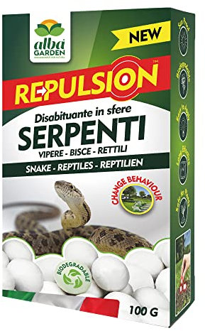Albagarden - Repellente Serpenti - Barriera Disabituante Naturale Per Rettili - Dissuasore Naturale In Sfere Di Cellulosa Per Allontanare Gechi Vipere Bisce - Senza Veleno E Ultrasuoni x 100 gr