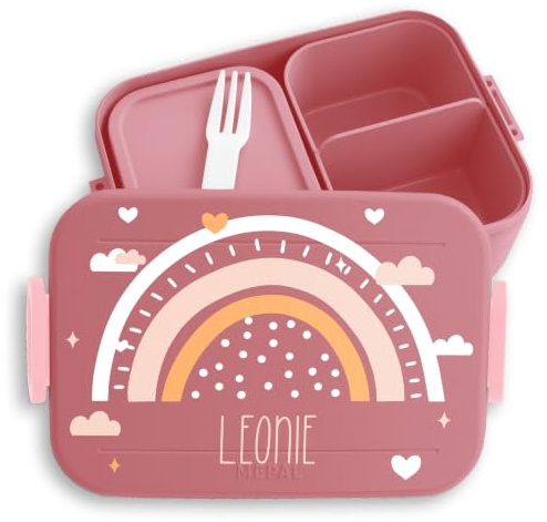 Kinder Bento Box Midi für Mepal Bentobox - Lunchbox Boho Regenbogen Brotbox Rainbow Vesperbox I - 900 ml - Rosa - personalisierte brotdose brotboxen kindergarten schulkind mädchen wolken