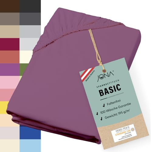 JONA SLEEP® Basic Spannbettlaken (140-160 x 200-220 cm) 190 g/m² - faltenfreies Baumwoll-Jersey Leintuch - hält über 100 Wäschen Stand | Öko-Tex 100 Standard (dunkelmagenta)