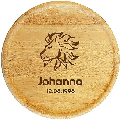 Pizzateller mit Gravur Sternzeichen (+Name/Datum) personalisierter Holzteller Pizzabrett 32cm Geschenk-Idee Geburtstag, Motiv ST2