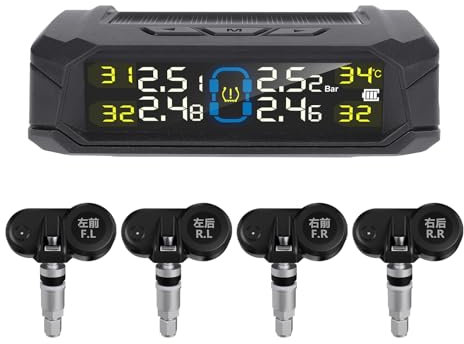 Mulcort Tire Pressure Monitoring System, TPMS Solar Wireless Tyre Pressure Monitor with LCD Display, 6 Alarm Modes & 4 Internal Sensors, Real-time Display Tire Pressure Monitoring System