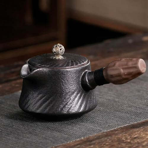 Teiera in ceramica grossolana in stile giapponese Teiera in ceramica a pentola singola Per uso domestico Retro con manico laterale Bollitore riscaldato Set di tazze da tè Puer