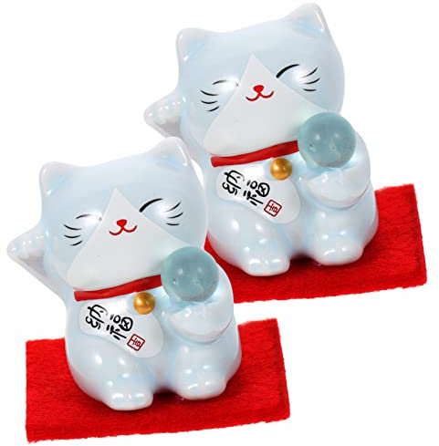 Abaodam 2stücke Glückskatze Als Dekoration Katzenfigur Für Schreibtisch Keramik-Ornament Exquisites Katzendekor Kleine Tischdekoration Katzenstatue Keramikkatze Für Tisch Dekorative Glücks