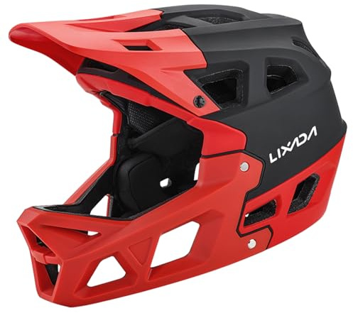 Lixada Casco da Mountain Bike Integrale, Casco da Bicicletta per Adulti, Casco da MTB per Mountain Bike da Discesa per Adulti per Uomo e Donna Circonferenze della Testa di 59-61cm Casco da Bicicletta