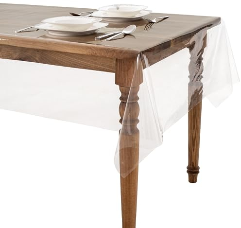 Tischfolie Transparent 0,22 mm– Durchsichtige Tischschutz 140cm Breite Tischdecke Folie Abwaschbar für Outdoor Garten Party Schutzfolie Tisch Meterware (140cm)