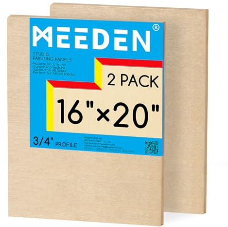 MEEDEN Unfinished Wood Canvas Board: 3/4” Deep 16x20” Wooden Canvas Panel Pack of 2 - Blank Cradled Wood Art Board for Painting | 3/4 Deep Wooden Panel Board, Blank Cradled Wood Art Board for Painting - Rectangle