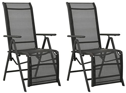 ZEYUAN Garten-Liegestühle 2 STK Gartenmöbel, Balkonstühle, Chair Outdoor, Balkonmöbel, Hochlehner, Essstühle, Balkon Stuhl, Bistrostuhl, Textilene und Aluminium Schwarz