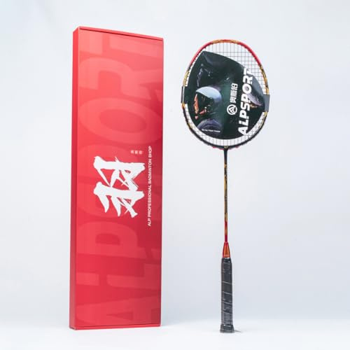 ALPSPORT QY 4U G5 Max 17,2 kg T1100 Professioneller Dämpfungsnagel, goldenes Drachenmuster, Vollkohlefaser, Badmintonschläger mit Geschenkbox, 1 Flanelltasche, 2 Griffen, Graphitschläger für