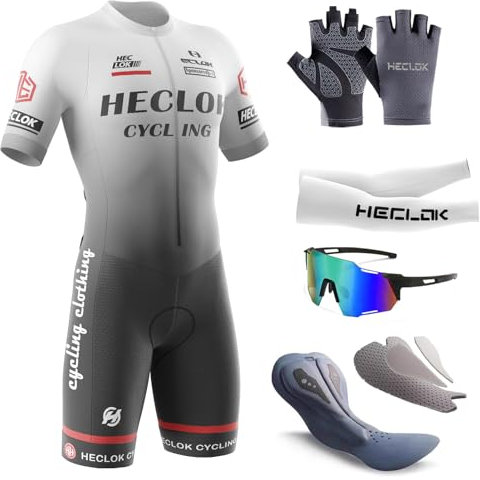 Herren Fahrrad Skinsuit,Kurzarm-Radsportanzug，Gepolstert einteilig Trisuit Bike Short Trisuit Einteiler für Wettkampf，Handgefertigter Hochdichter Schwamm in Wettkampfqualität Gepolstert (TYP-8,L)