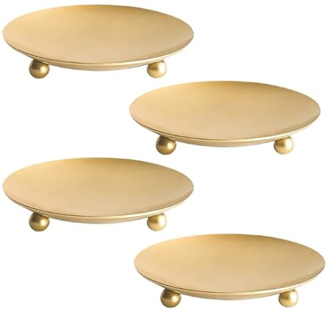KOMUNJ Lot de 4 bougeoirs piliers en métal - Dessous de bougie ronds - Pour mariage, Noël, fête, banquet - Décoration de table