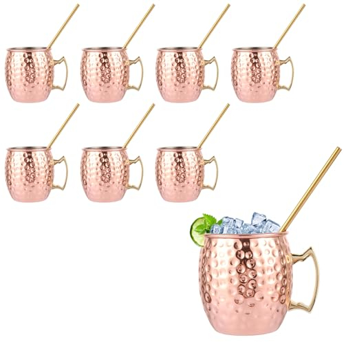 ZOFUN Moscow Mule Lot de 4 tasses en cuivre avec pailles de 530 ml pour boissons froides, vin, bar et fête