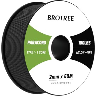 Brotree Paracord 2mm 50M 100% Nylon Seil Schnur mit 1 Kern Typ I | 45kg (100lbs) Bruchlast, Spule, Camping, Angeln, Überleben, Basteln, Armband, DIY