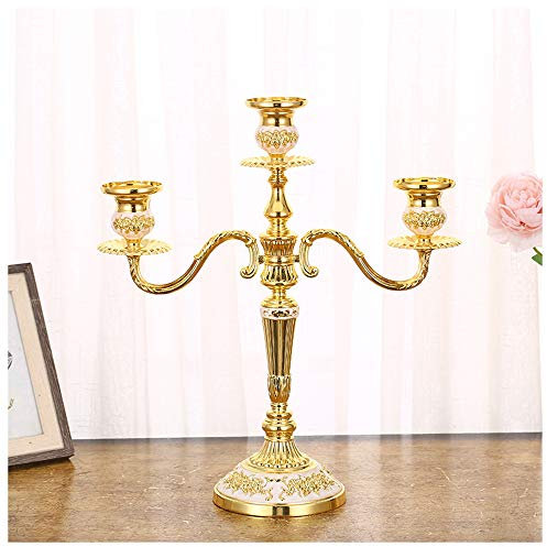 Barock Stil Metall Kerzenhalter für Tischdekoration und Hochzeit Event Klassischer Kandelaber Kronleuchter mit 3/5 Armen in Gold Finish