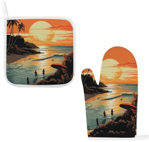 Poster original pour Endless Summer - Gants de cuisine et maniques imprimés - Résistants à la chaleur - Pour la cuisson au barbecue - 28 x 14 cm