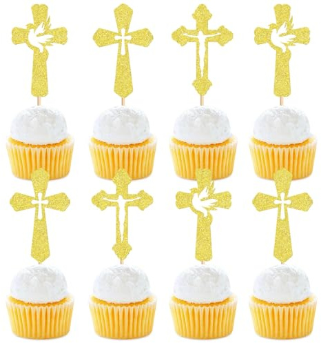 TAXTYHRE Lot de 24 décorations pour gâteau de communion, pour première communion, baptême, confirmation, anniversaire de mariage