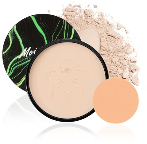 Apooliy Poudre compacte anti-huile,Poudre de réglage mate, Poudre de visage lisse et sans défaut,Couvrance totale, résistance à l'eau,longue durée,Poudre compacte de fond de teint légère