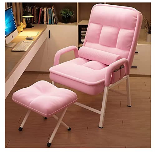 Mid Century Moderner Leinenstoff Akzentstuhl mit Liege, Fußstütze, Ottoman-Set, Rosa, Club-Stuhl für Wohnzimmer, Büro, kleine Räume