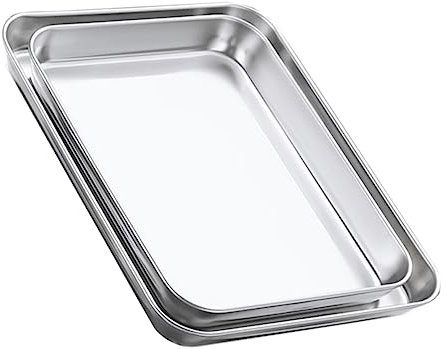 CIYODO 2pezzi Vassoio Acciaio Inossidabile per Cibo Piatto Rectangolare per Barbecue Pz Medium Small