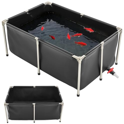 VEVOR Bassin à Poissons Hors Sol, Capacité 480 L, Étang à Poissons en Toile PVC Rectangulaire, avec Cadre Stable Acier Inoxydable, Vanne de Vidange, pour Élevage Poissons Rouges, Carpes, Koïs, Noir