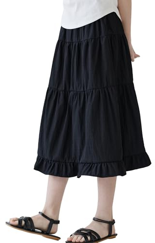 SEAUR Jupe Longue Fille Taille Élastique Élégante Maxi Jupe à Volants D'été Couleur Unie Enfant - 150(140-146 UE)