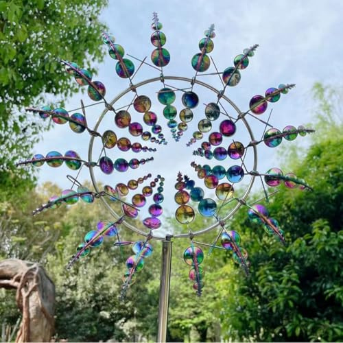 Moulin à Vent décoratif métallique, Moulin à Vent Dynamique, indicateur de Vent métallique, Moulin à Vent de Jardin, Plus adapté à la décoration de Jardin, décoration de Jardin (coloré)