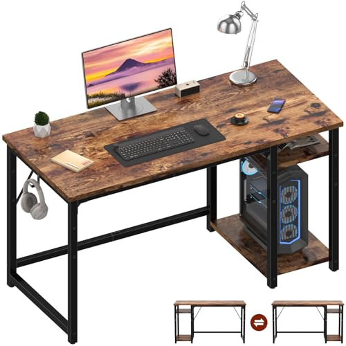 JUMMICO Scrivania 120 x 50 cm, Scrivania per Computer Scrittoio con 2 Ripiani a Sinistra o Destra, Separatore Regolabile, Tavolo da Lavoro Piano di Lavoro, Adatta per l'ufficio o il Soggiorno