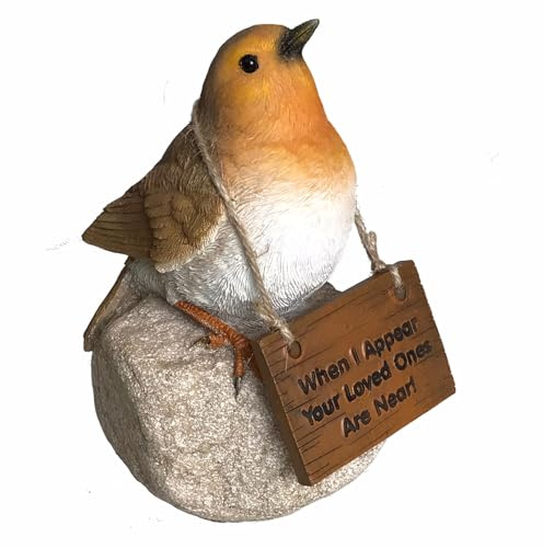 Remembrance Robin with Loved ones are near sign memorial grave ornament or bird lover gift, height 15.5cm (6'')