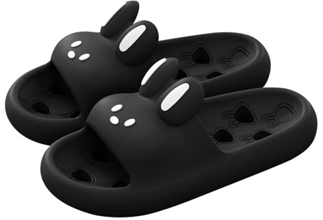 Ciabatte da bagno da uomo e da donna, unisex, ad asciugatura rapida, comode, in gomma, morbide, leggere, spesse, impermeabili e antiscivolo, per interni ed esterni, Nero , 36 EU