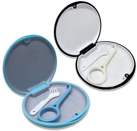 Jdacla® Pack 2 Cajas para Férula Dental + 2 Minicepillos y 2 Ganchos de Extracción de Regalo/Funda Férula Dental para Ortodoncia Invisible de Color Azul y Color Negro (PACK NEGRA/AZUL)