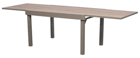 Hespéride - Table de Jardin Extensible Piazza Café - 10 Places - Aluminium Traité Epoxy Antirouille - Plateau Verre Trempé Effet Bois - Meuble d'Extérieur à Rallonge Coulissante