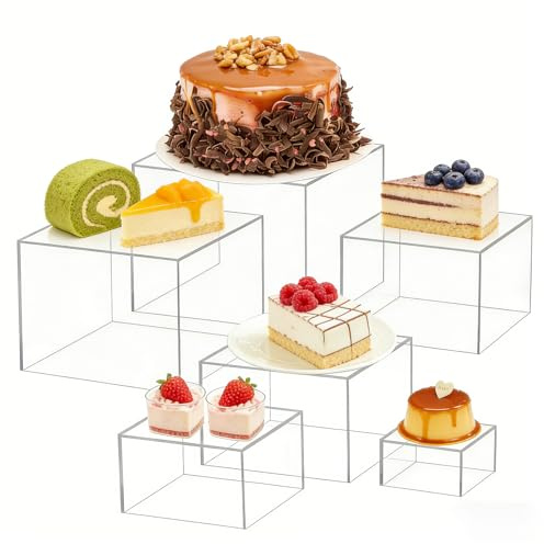 Bryzal Food Risers for Buffet, 6 Dimensions 3in+4in+5in+6in+7in+8in White Acrylic Food Risers, Dessert Table Display Set for Cake Wedding Cupcake Dessert Party (Transparent)