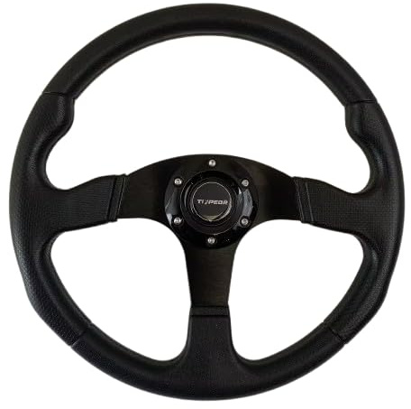 TIYPEOR 350mm/14in Universal Racing Steering Wheels Drifting Auto Car Steering Wheel Flat PU 6 Bolts 3-Spoke with Horn Button Rally/Motorsport/Sim Driving