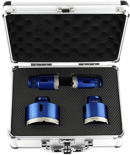 PRODIAMANT Juego de brocas de diamante gres fino en seco 4 piezas 35 mm, 40 mm, 50 mm, 68 mm x M14 para amoladora angular con estuche