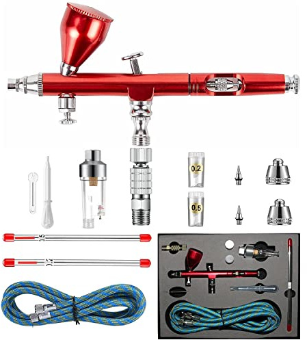 Abest, set professionale completo per aerografo, a doppia azione, per uso generico,fai da te, modellismo di trenini e automobili radiocomandati, accessori in plastica,ugelli ed aghi da 0,2-0,3-0,5 mm