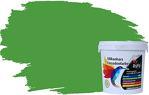 RyFo Colors Silikonharz Fassadenfarbe Lotuseffekt Trend Gelbgrün 1l - bunte Fassadenfarbe, weitere Grün Farbtöne und Größen erhältlich, Deckkraft Klasse 1
