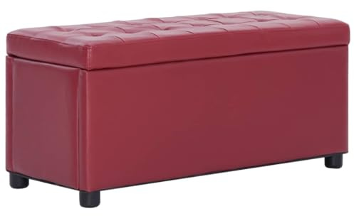 vidaXL Ottoman mit Stauraum Sitzhocker Sitzwürfel Sitzbank Aufbewahrungsbox Hocker Truhenbank Sitztruhe Truhe Sitzbox 87,5cm Weinrot Kunstleder