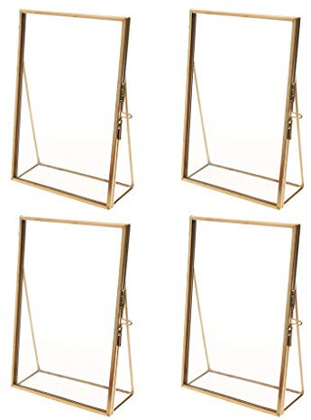 HomeDecTime 4pcs Cadre Photo en Laiton Verre Transparent Rétro Style d'art Peinture Broderie Ecriture - #2