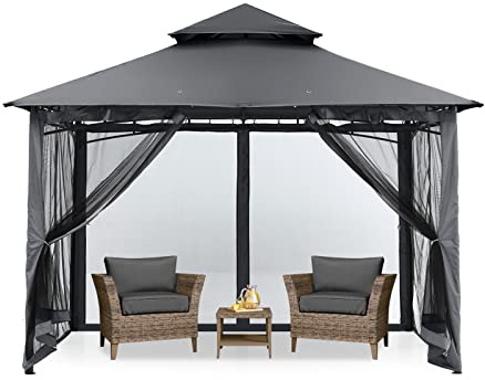 MASTERCANOPY Outdoor Garden Gazebo for Patios with Stable Steel Frame and Netting Walls (9x9,Dark Gray)