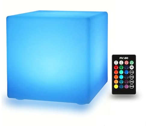 Mr.Go LED-Würfel, 8 Zoll, Farbwechsel, Stimmungslicht mit 16 RGB-Farben, dimmbare Helligkeit, 4 Beleuchtungsmodi für Innen und Außen, wiederaufladbar, Nachtlicht mit Fernbedienung