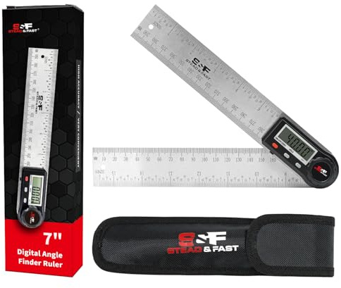 Digital Angle Finder Tool for Woodworking 7 inch / 200 mm, Stainless Steel with Case, Digital Protractor Angle Finder for Measurement by S&F STEAD & FAST