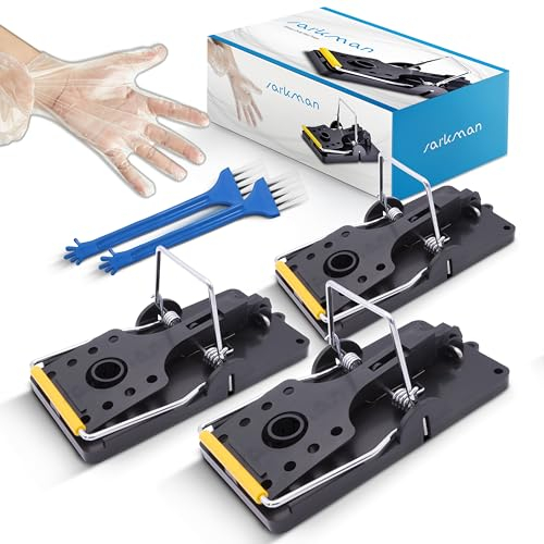 sarkman 3x Extra Large Rat Traps That Kill Instantly - Heavy Duty Rat Trap for Indoors & Outdoors | Full Pest Control Kit with Reusable Snap Trap, Gloves & Cleaning Brush