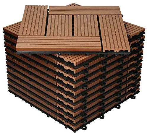ECD Germany WPC Terrassenfliesen 30x30 cm/44 Stück=4m², Hellbraun, Mosaik, Holzoptik, Bodenbelag mit Klicksystem und Drainage, Terrassendielen Balkonfliesen, Klickfliesen für Terrasse Garten & Balkon