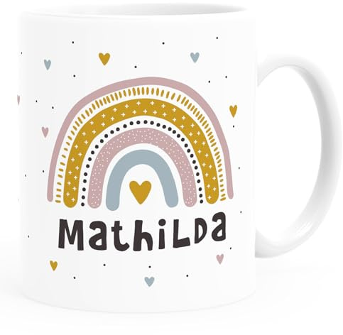 SpecialMe® personalisierte Tasse mit Namen Regenbogen Herz persönliche Geschenke Kinder Namenstasse Mädchen Jungen Weiss Keramik-Tasse