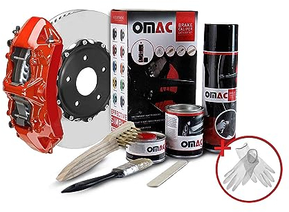 OMAC Kit di pittura pinza freno rosso lucido – Kit completo resistente al calore per 4 pinze freno 7 pezzi