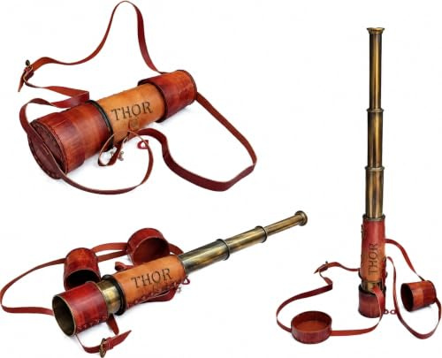 THOR INSTRUMENTS Hand-Teleskop mit Piraten-Spyglas, Messing, antikes Design, mit Leder, 45,7 cm