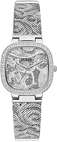 Guess Tapestry Damen Armbanduhr, Silber, Edelstahlarmband, 5 bar Wasserdichtigkeit – 32 mm Gehäuse, Elegantes Design, GW0304L1 SP