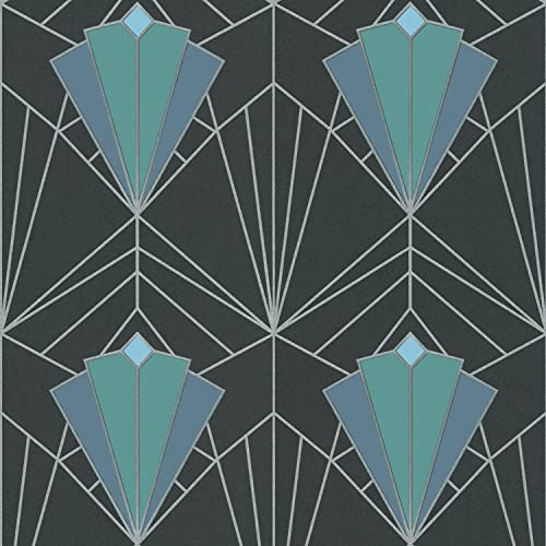 Full Roll Isadora Teal Silver Wallpaper Paste The Wall Glitter Textured Vinyl